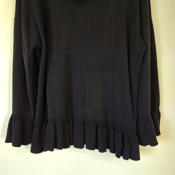 Laundry Shelli Segal Black Turtleneck LS Ruffle Cuffs/Waist Sweater Large - Picture 3 of 13